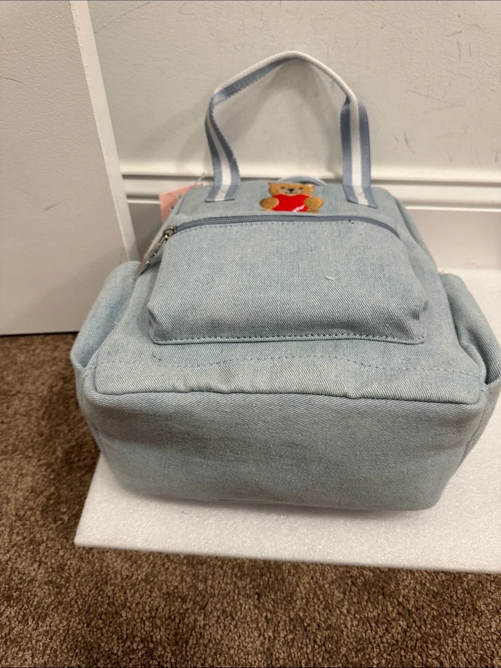 Betsey Johnson luv Betsey denim teddy bear embroidered backpack NWT